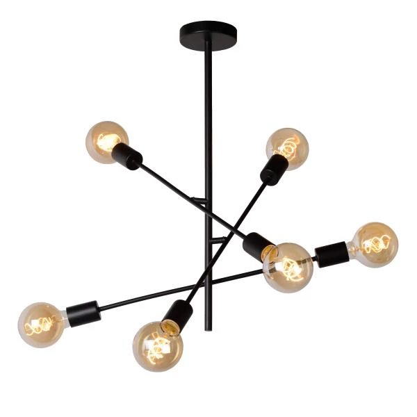 Lucide LESTER - Flush ceiling light - 6xE27 - Black - detail 1